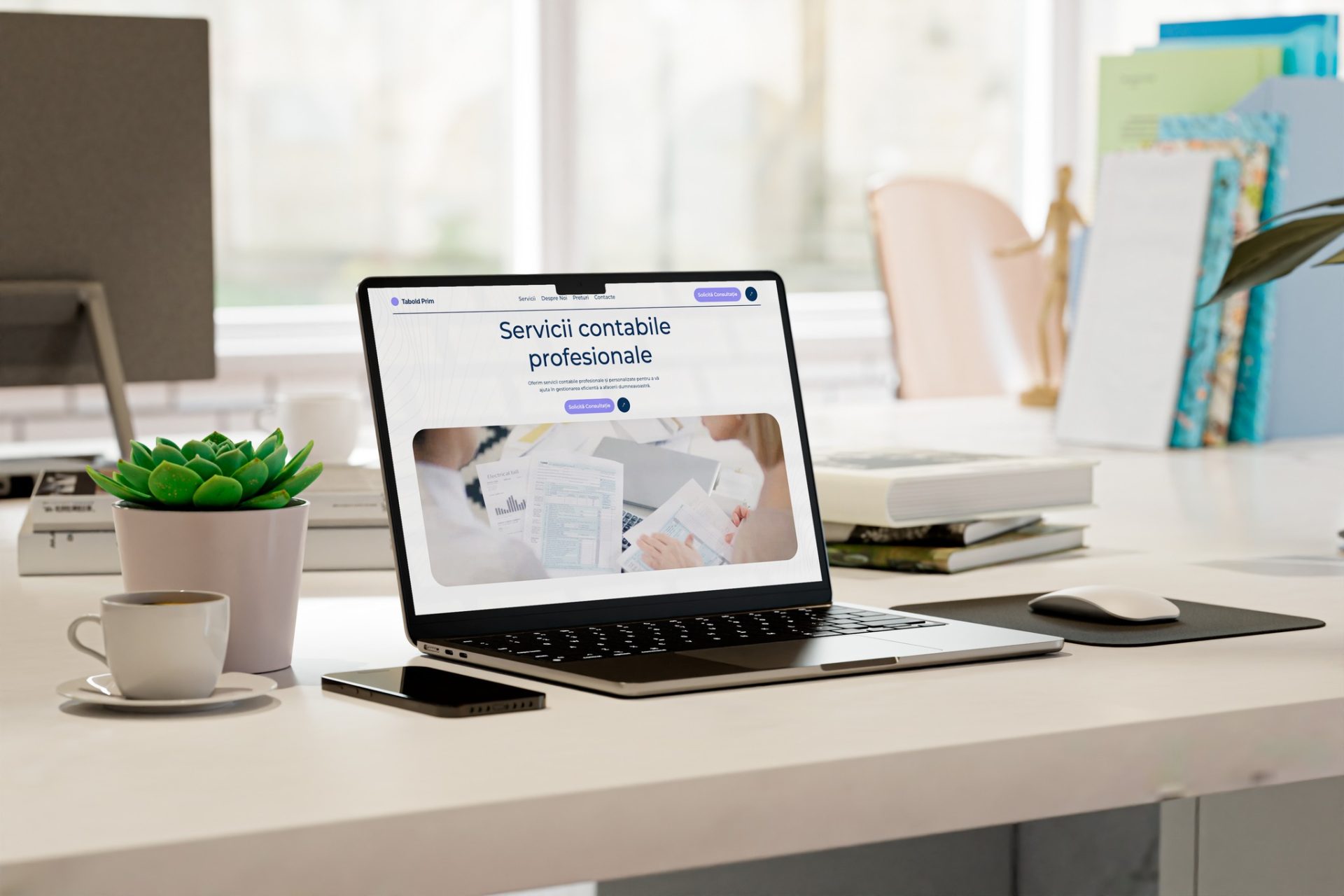 Laptop pe birou cu servicii contabile Tabold prim