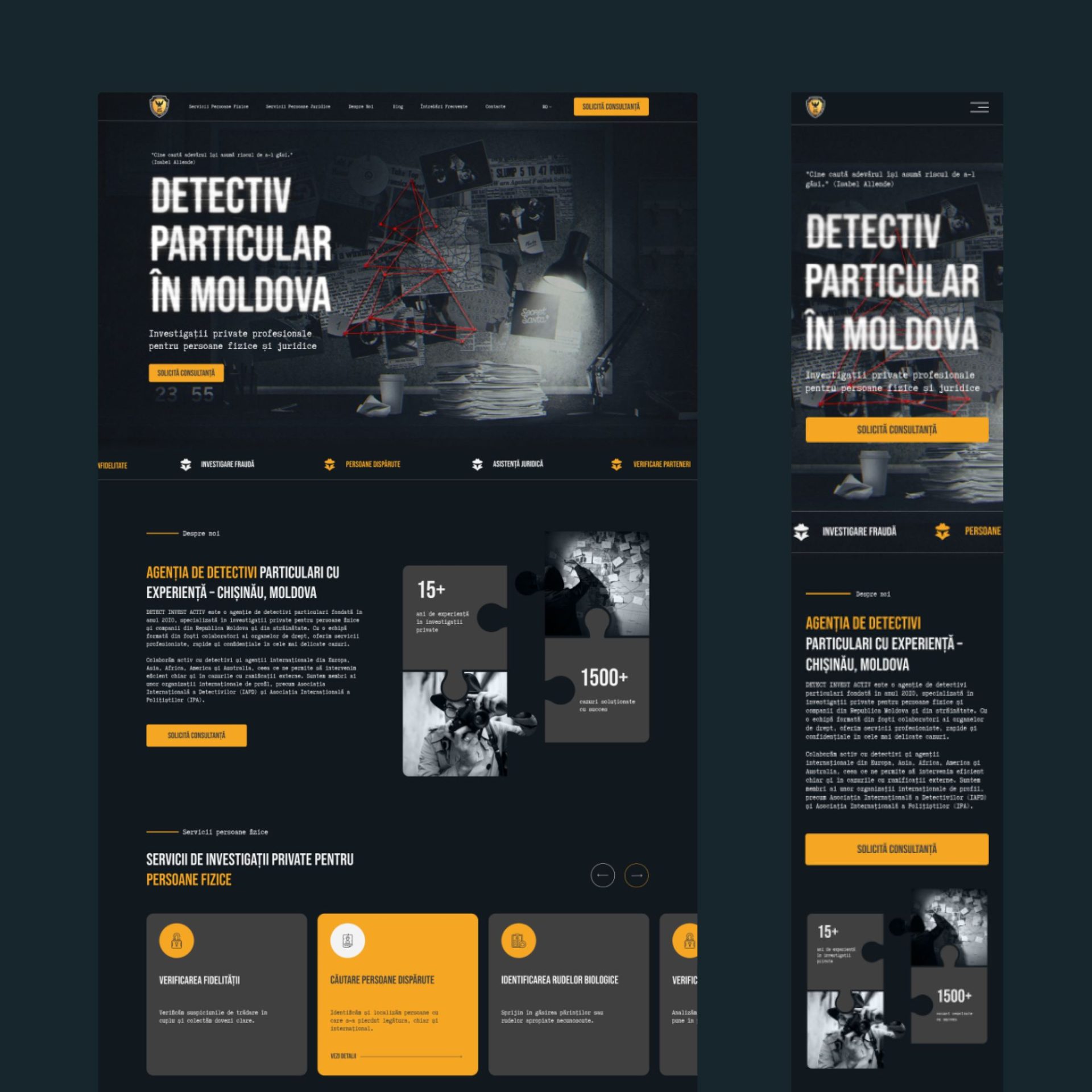 Website 100% custom, optimizat pentru performanță Agenția de Detectivi Particulari
