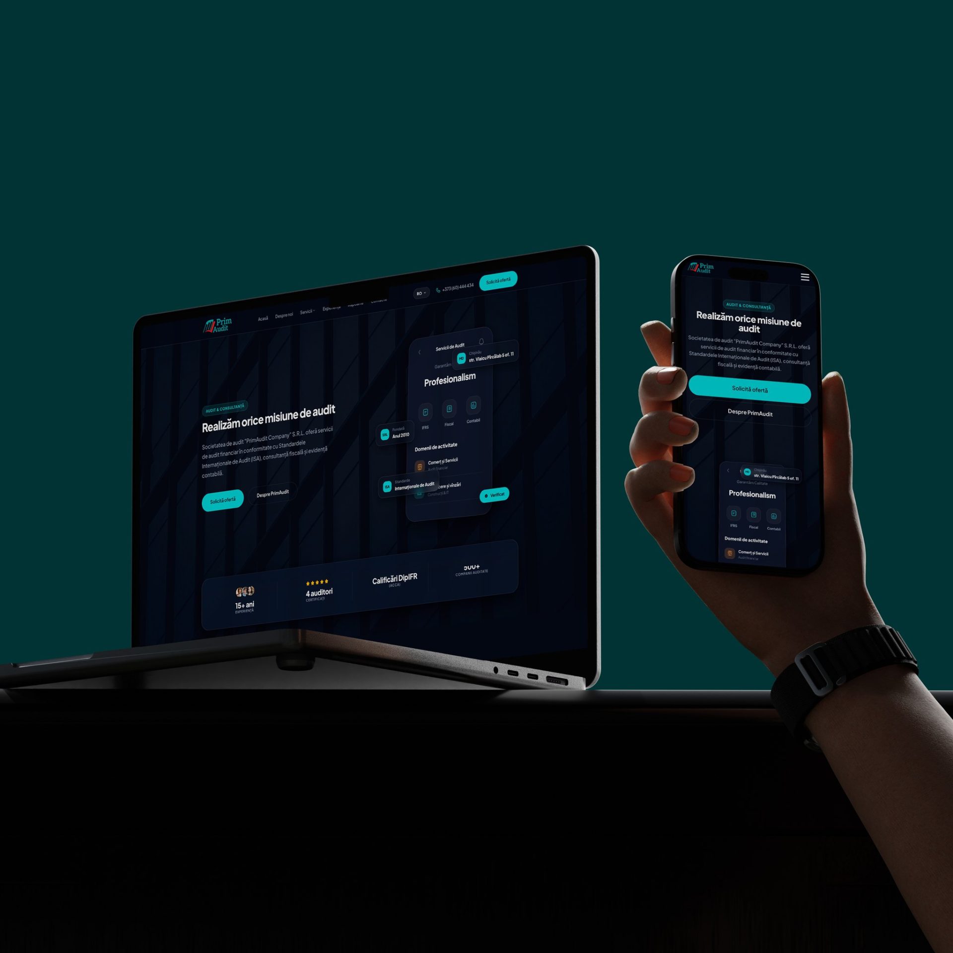 Design website instituțional PrimAudit dezvoltat de MakeIT Digital Agency pentru servicii de audit.