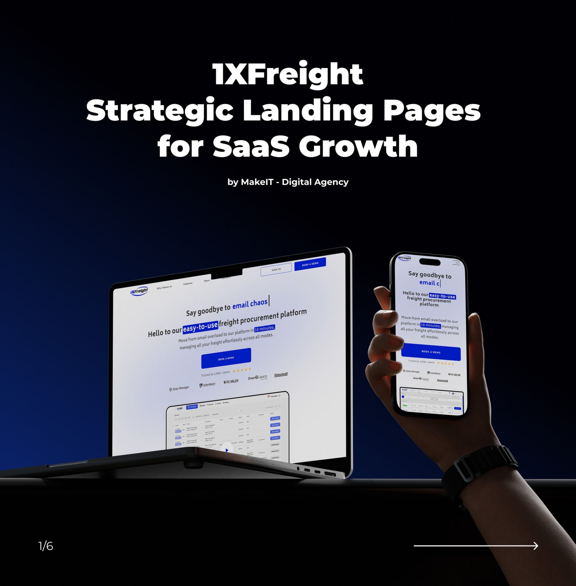 Design landing page SaaS pentru 1XFreight dezvoltat de MakeIT Digital Agency.