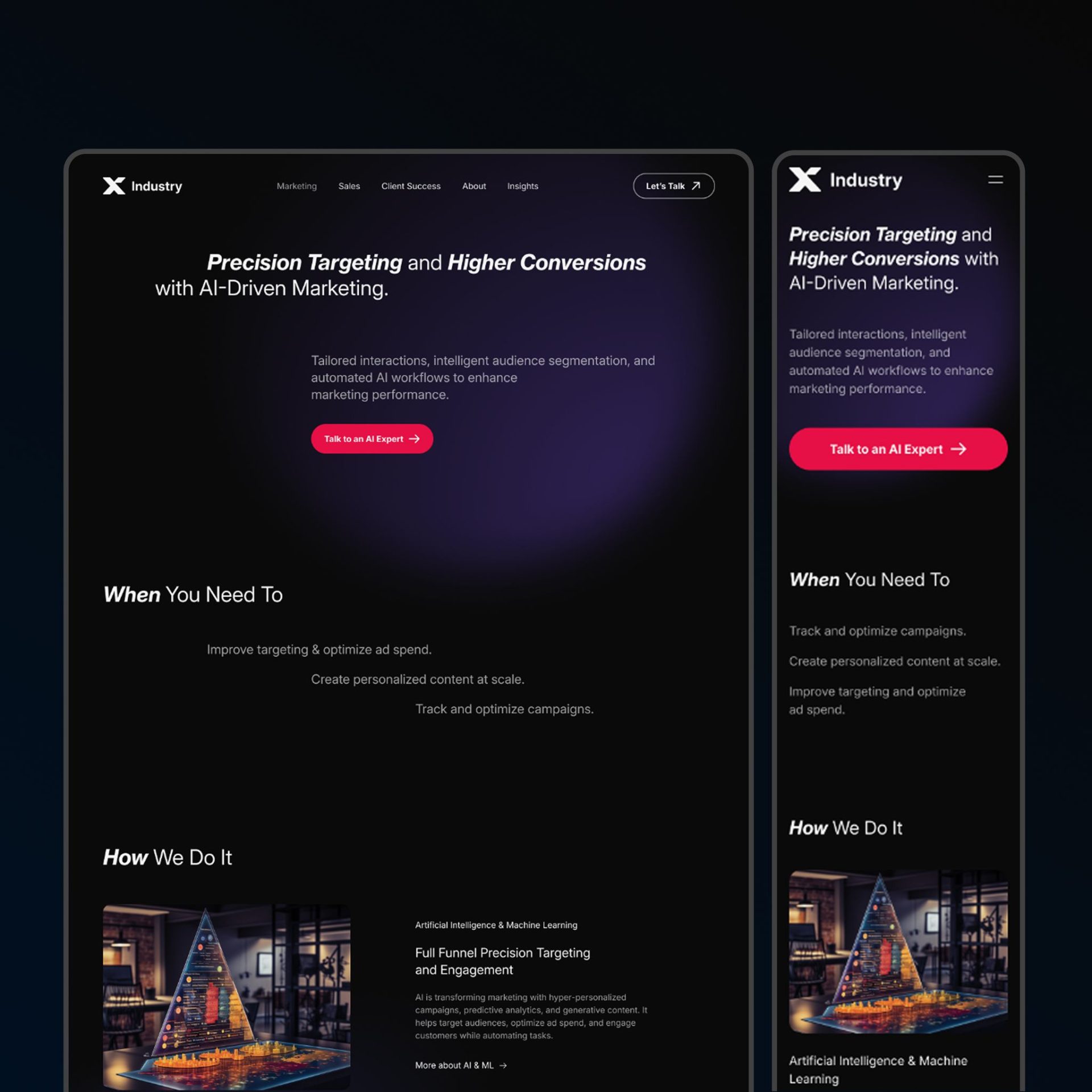 Dashboard X Industry pentru marketing digital bazat pe AI și targetare de precizie.