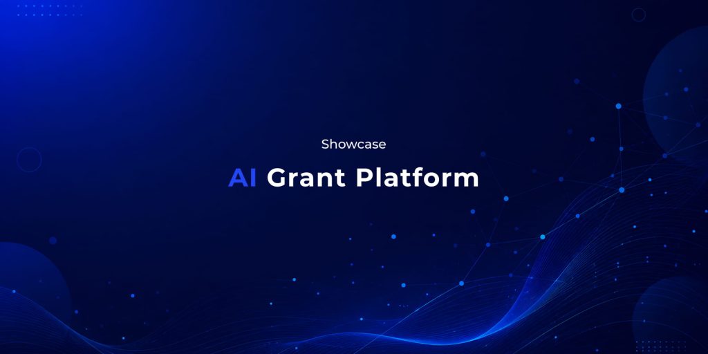Copertă digitală albastră pentru platforma CONSIL - AI Grant Platform, soluție de inteligență artificială pentru managementul granturilor municipale.