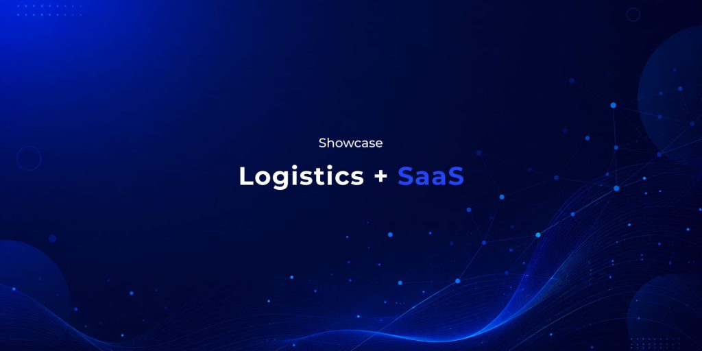 Banner digital "Logistics + SaaS" reprezentând interconectivitatea și tehnologia în domeniul transporturilor.